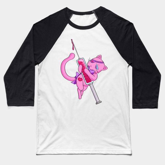 Plush kitty with syringe Baseball T-Shirt by LordressViper